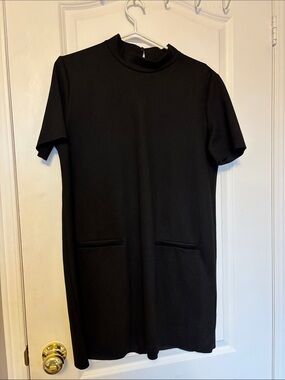 Zara Black Short-Sleeve Mock Neck Dress